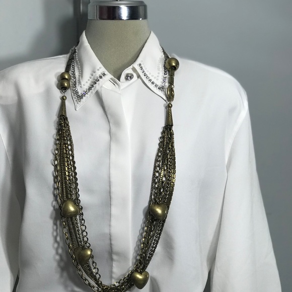 Vintage Brass Multilayered  Gold ToneLong Necklace - Picture 3 of 10